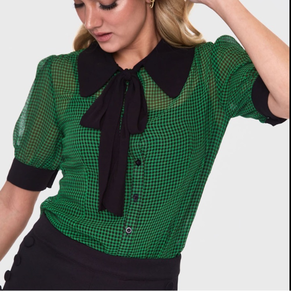 Voodoo Vixen Black and Green Gingham Blouse